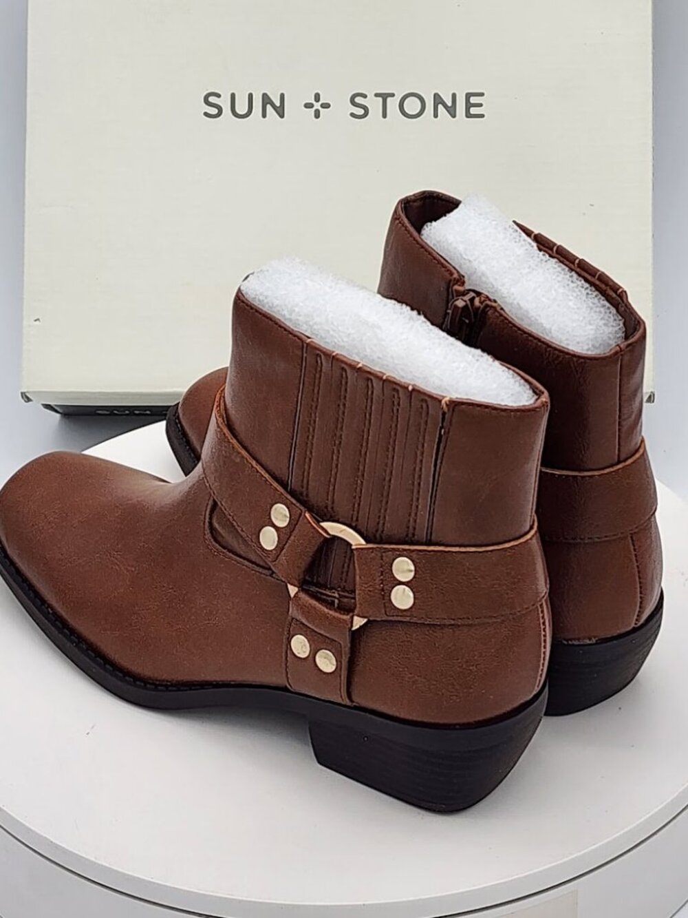 Sun + Stone Westinn Brown Moto Ankle Boots Women’s Size 7 - Picture 4 of 9